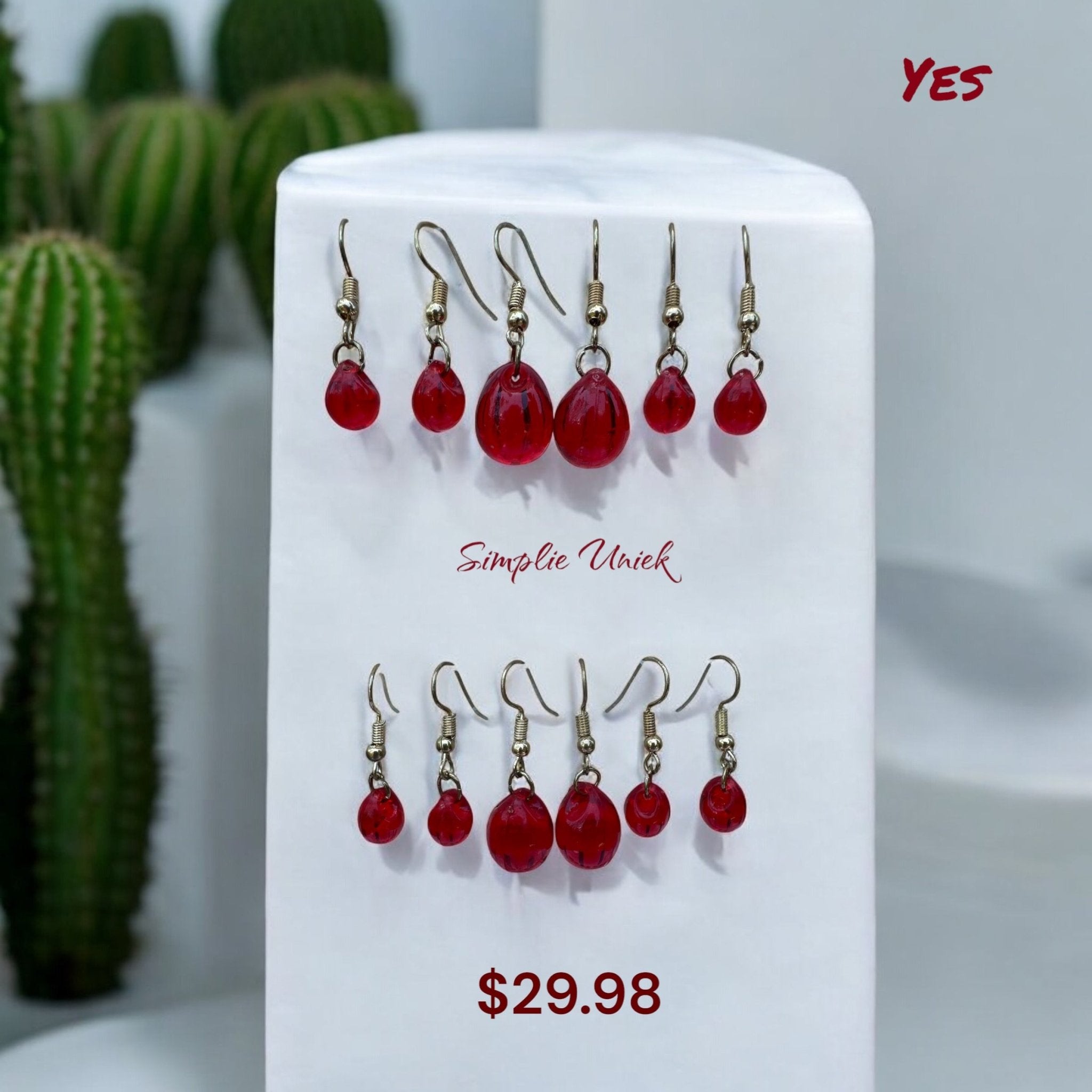 Red Tear Drop Earrings.